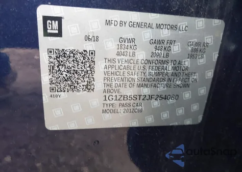 2018 Chevrolet Malibu 1Ls из США, поврежденный, VIN 1G1ZB5ST2JF254080